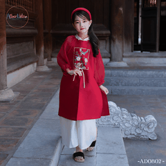 Áo dài bé gái An Yên Đỏ thêu đính ngọc AD0802