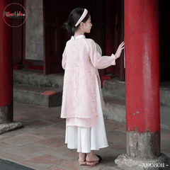 Áo dài bé gái Uyển Hoa hồng rập nổi AD0811