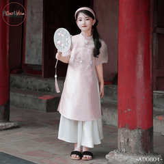 Áo dài bé gái Linh Lan Hồng đính hoa ngọc AD0804