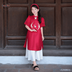 Áo dài bé gái Linh Lan Đỏ đính hoa ngọc AD0804
