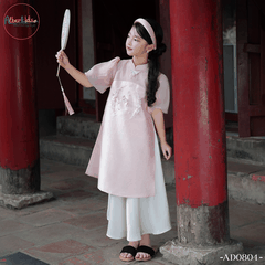 Áo dài bé gái Linh Lan Hồng đính hoa ngọc AD0804
