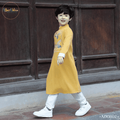 Áo dài bé trai VÀNG Thêu chim hạc AD0807