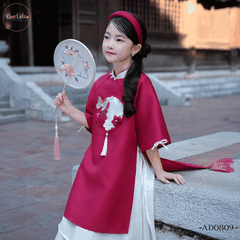Áo dài bé gái Thanh Yên Đỏ đính hoa AD0809