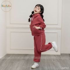 Bộ đồ nỉ cam đỏ bé gái có mũ A0711