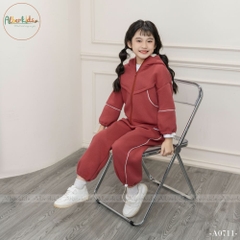 Bộ đồ nỉ cam đỏ bé gái có mũ A0711