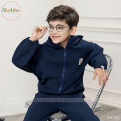 Bộ đồ nỉ bé trai có mũ xanh than A0718