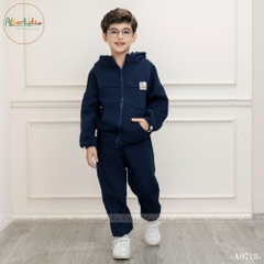 Bộ đồ nỉ bé trai có mũ xanh than A0718