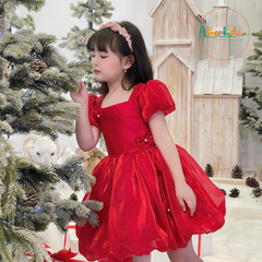 Váy bé gái đính ngọc nơ đỏ A0791