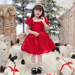 Váy bé gái đính ngọc nơ đỏ A0791