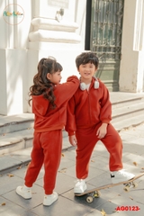 Bộ nỉ hoodie có mũ cam đất cho bé AG0123