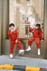 Bộ nỉ hoodie có mũ cam đất cho bé AG0123