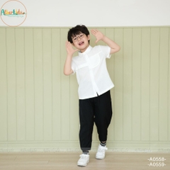 Áo sơ mi trắng bé trai cộc tay túi giả A0558