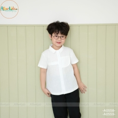 Áo sơ mi trắng bé trai cộc tay túi giả A0558