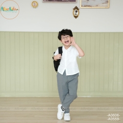 Áo sơ mi trắng bé trai cộc tay sọc gân A0606