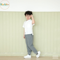 Áo sơ mi trắng bé trai cộc tay sọc gân A0606