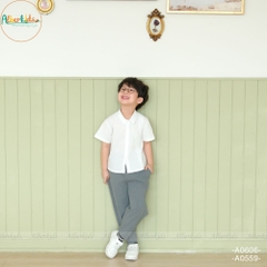 Áo sơ mi trắng bé trai cộc tay sọc gân A0606