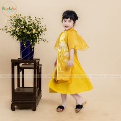 Áo dài thêu hoa sen 2 màu sắc đỏ vàng AD02