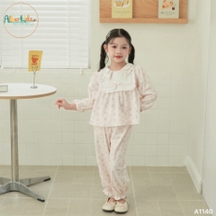 Sét bộ BG dài tay nhung tăm in họa tiết A1140