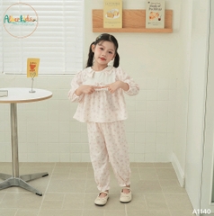 Sét bộ BG dài tay nhung tăm in họa tiết A1140