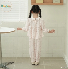 Sét bộ BG dài tay nhung tăm in họa tiết A1140