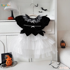 Váy BG halloween đen đính đá phối lưới trắng A1103