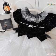 Váy BG halloween đen đính đá phối lưới trắng A1103