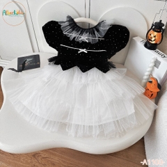Váy BG halloween đen đính đá phối lưới trắng A1103