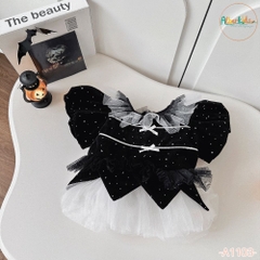 Váy BG halloween đen đính đá phối lưới trắng A1103