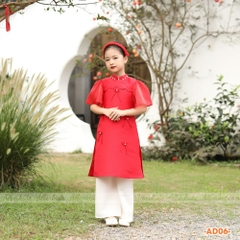 Áo dài bé gái ĐỎ tay cánh tiên đính nơ ngọc AD06