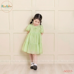 Váy bé gái xanh phối nơ  3 tầng A0215