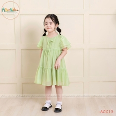 Váy bé gái xanh phối nơ  3 tầng A0215