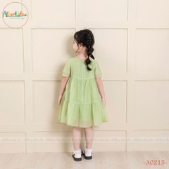 Váy bé gái xanh phối nơ  3 tầng A0215