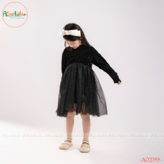 Váy bé gái dài tay đen phối lưới sao A0299