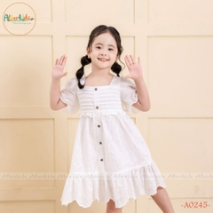 Váy bé gái Trắng tay cánh tiên vải rập hoa A0245