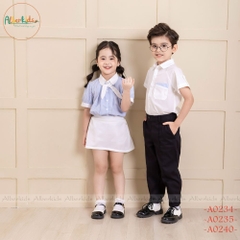 Áo sơ mi bé gái kẻ trắng xanh A0235