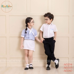 Áo sơ mi bé gái kẻ trắng xanh A0235