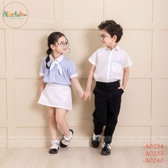 Áo sơ mi bé gái kẻ trắng xanh A0235