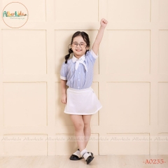 Áo sơ mi bé gái kẻ trắng xanh A0235
