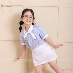 Áo sơ mi bé gái kẻ trắng xanh A0235
