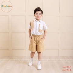 Áo sơ mi cộc tay bé trai phối 2 màu trắng vàng A0243