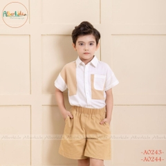 Áo sơ mi cộc tay bé trai phối 2 màu trắng vàng A0243