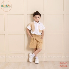 Áo sơ mi cộc tay bé trai phối 2 màu trắng vàng A0243