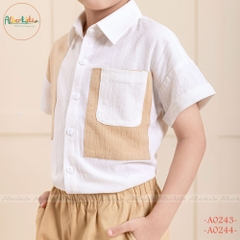 Áo sơ mi cộc tay bé trai phối 2 màu trắng vàng A0243