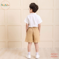 Áo sơ mi cộc tay bé trai phối 2 màu trắng vàng A0243