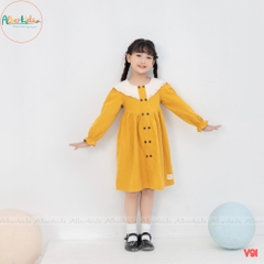 Váy bé gái dài tay vàng phối cổ be V91