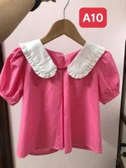 Áo sơ mi bé gái hồng phối cổ trắng A10