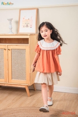 Áo sơ mi cam phối cổ trắng bé gái AG0164