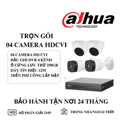 (DAHUA) Bộ Kit 4 Camera Cố Định Trong Nhà Và Ngoài Trời (2MP)
