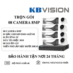 (KBVISION) Bộ Kit 8 Camera Cố Định Trong Nhà Và Ngoài Trời (8MP)