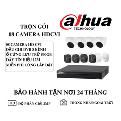 (DAHUA) Bộ Kit 8 Camera Cố Định Trong Nhà Và Ngoài Trời (2MP)